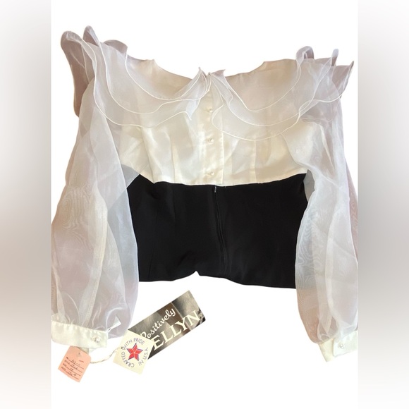 NWT Vintage Cocktail Dress Women’s Size 14 Black White Ruffles Party Holiday 80s - Picture 2 of 10